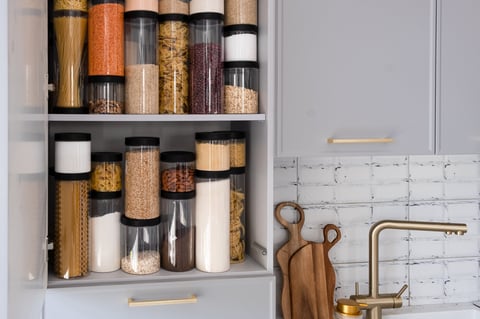 Organized garage with labeled storage bins